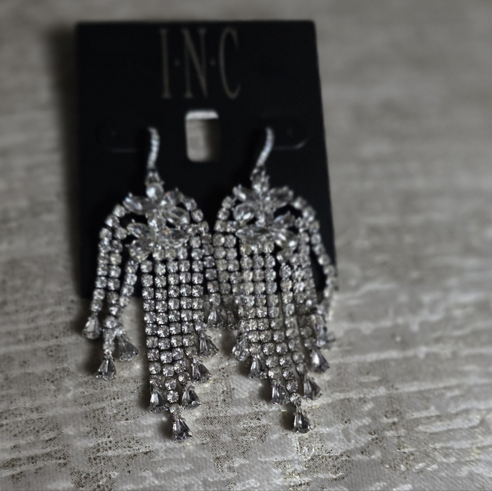 INC International Concepts Silver Crystal Dangle Earrings